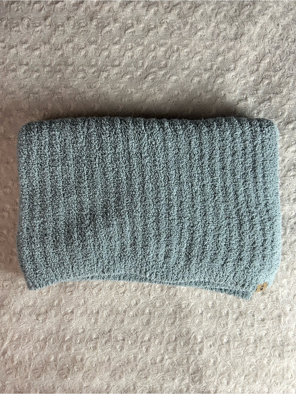 Bearpaw Blue Chenille Baby Blanket Sweater Knit Soft Ribbed Security Lovey